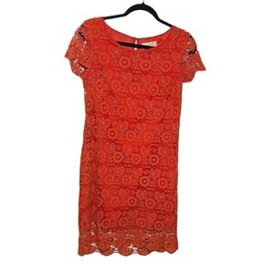 Moulinette Soeurs Anthropologie Orange Lace Overlay Dress‎ Size 2